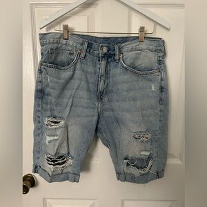 Men's Distressed Light Blue Denim Jean Shorts